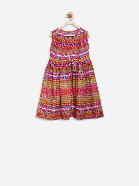 

YK Girls Pink Printed Fit & Flare Dress