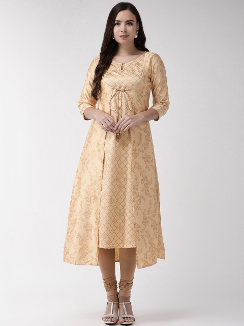 

RANGMAYEE Women Beige & Golden Printed A-Line Kurta