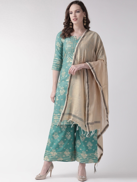 

RANGMAYEE Women Green & Golden Printed Kurta with Palazzos & Dupatta