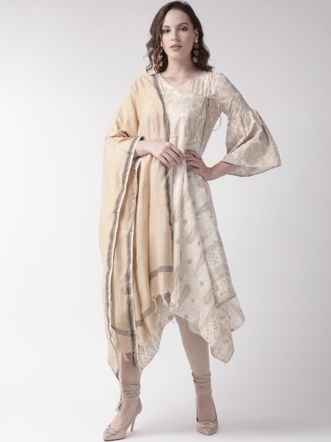 

RANGMAYEE Women Off-White & Beige Foil Print Kurta with Leggings & Dupatta