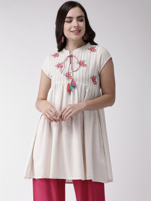 

RANGMAYEE Women's Off-White & Red Solid Tunic