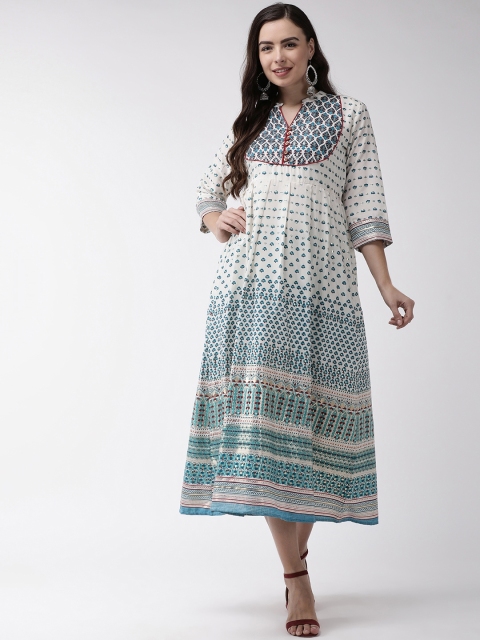 

RANGMAYEE Women White & Green Printed Maxi Dress