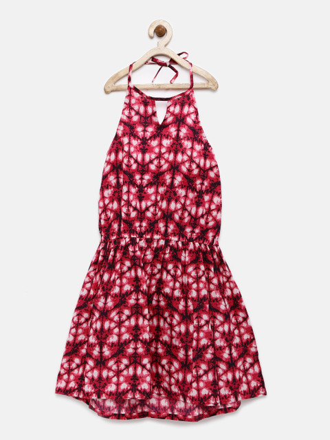 

YK Girls Pink & White Printed Fit & Flare Dress