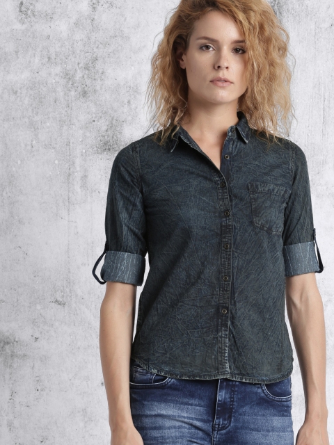 

Roadster Women Blue Faded Casual Shirt