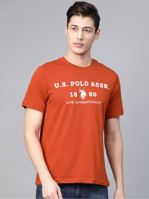 

U.S. Polo Assn. Men Rust Orange Printed Round Neck T-shirt