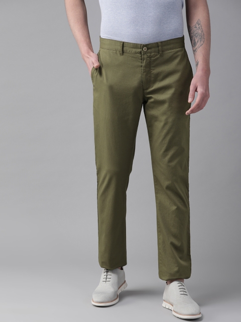 

Blackberrys Men Olive Green Regular Fit Self Design Trousers