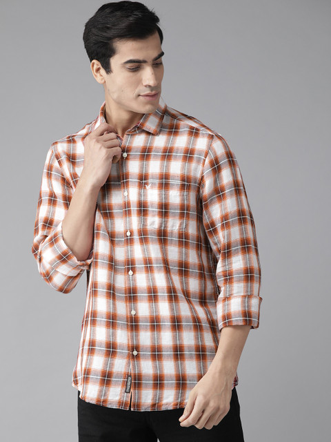 

Blackberrys Men White & Orange Slim Fit Checked Casual Shirt