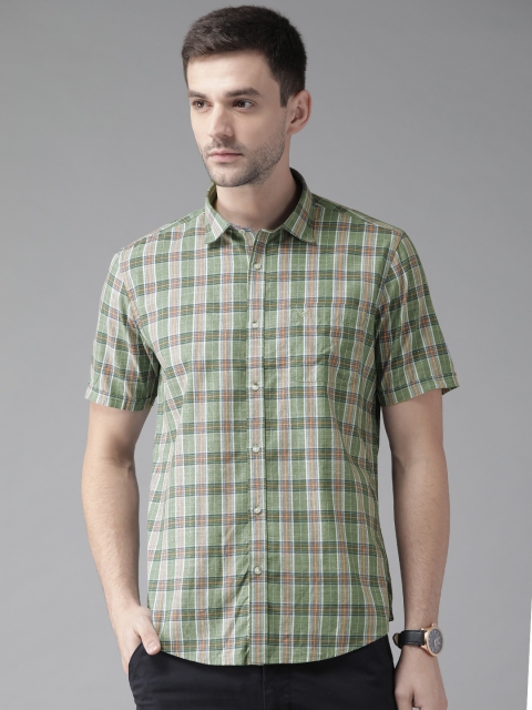 

Blackberrys Men Green & Blue Slim Fit Checked Casual Shirt
