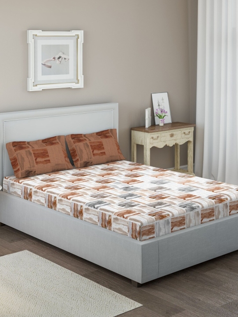 

DDecor Brown & White Floral 144 TC Cotton 1 Queen Bedsheet with 2 Pillow Covers