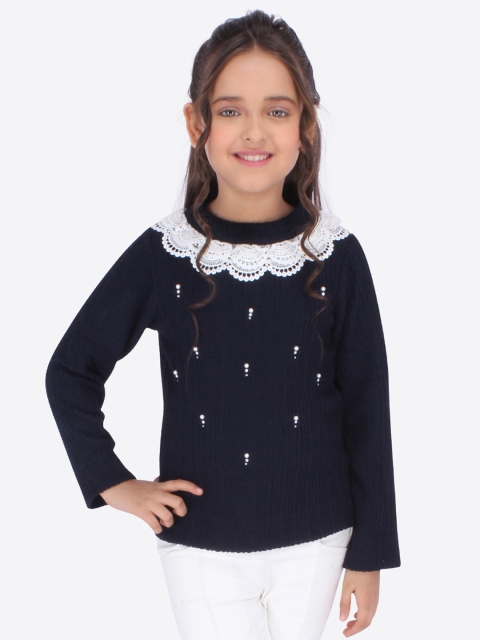

CUTECUMBER Girls Navy Blue Self Design Top