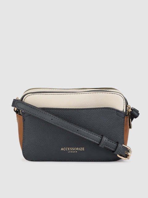 

Accessorize Navy Blue & Off-White Colourblocked Sling Bag