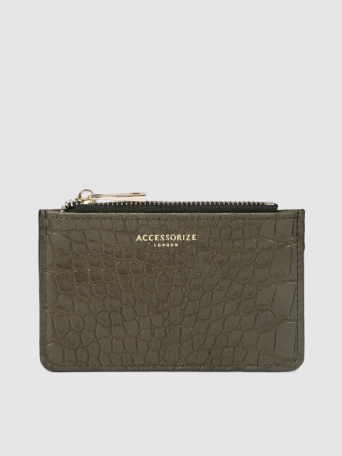 

Accessorize Women Olive Green Textured Card Holder