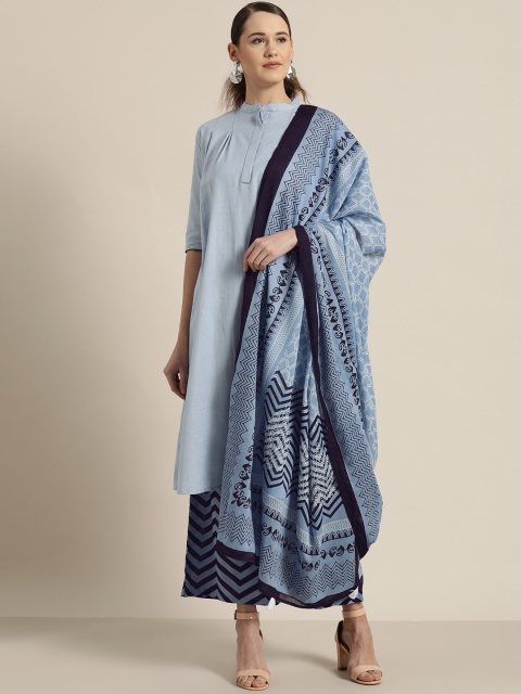 

Moda Rapido Women Blue Solid Kurta with Palazzos & Dupatta