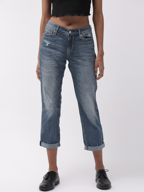 

Denizen From Levis Women Blue Slim Fit Mid-Rise Low Distress Stretchable Cropped Jeans
