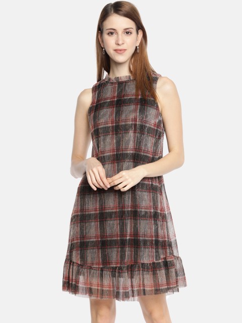

AND Women Red & Black Checked A-Line Dress