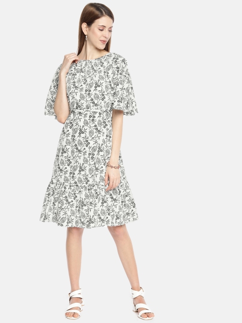 

AND Women White & Black Printed Fit and Flare Dress