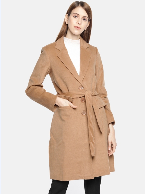 

AND Camel Brown Solid Single-Breasted Longline Over Coat