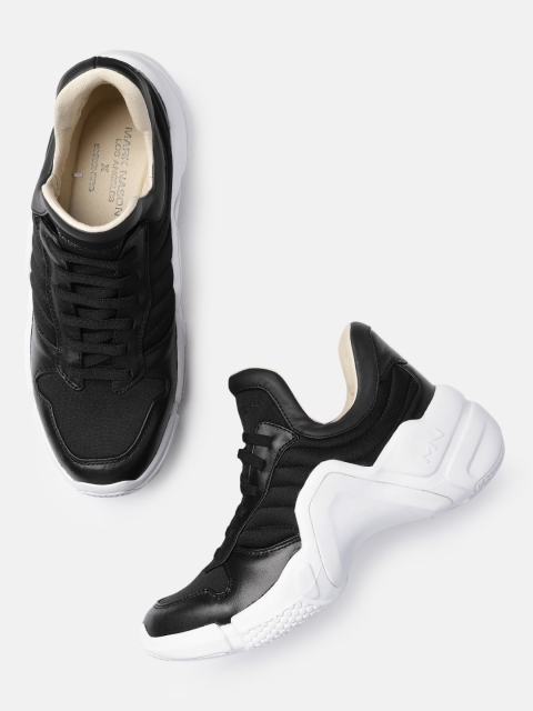 

Skechers Women Black Solid Leather Neo Block Amped Mid-Top Sneakers