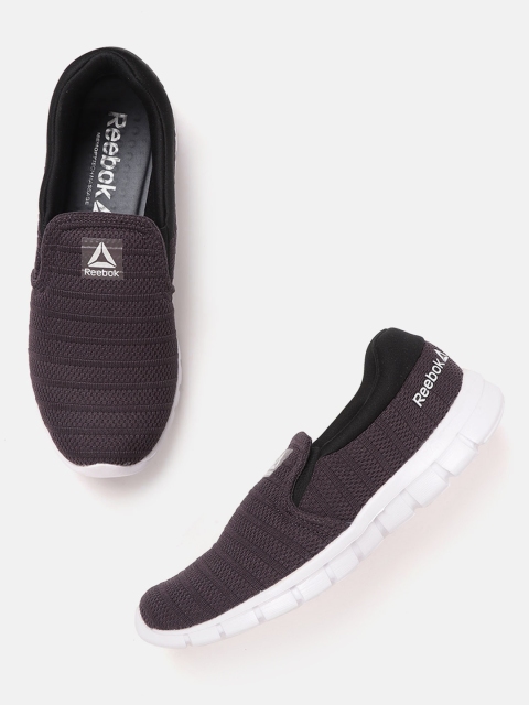 

Reebok Men Aubergine Self Striped Leap Slip On LP Training Shoes, Purple