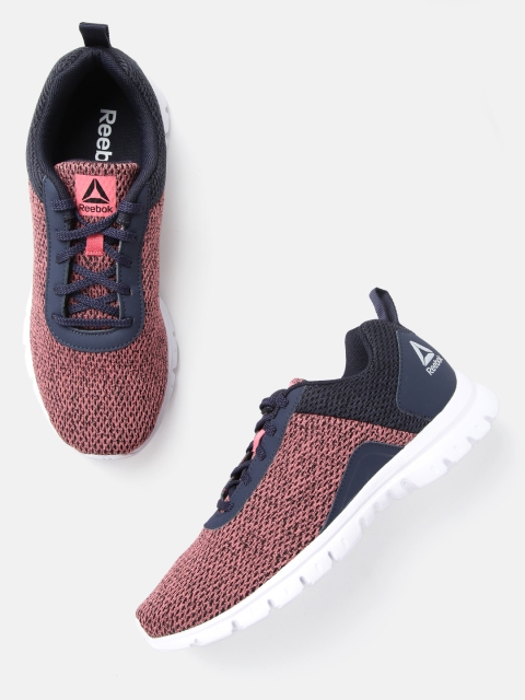 

Reebok Women Peach-Coloured & Navy Blue Woven Design Astek Energy LP Running Shoes