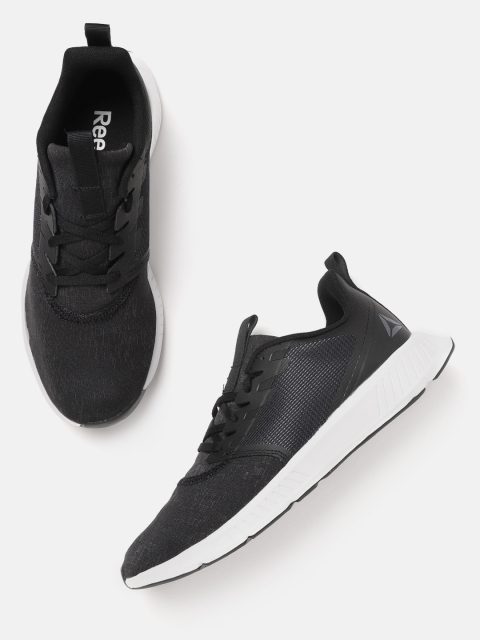 

Reebok Men Black & Grey Woven Design Fusium Lite Running Shoes