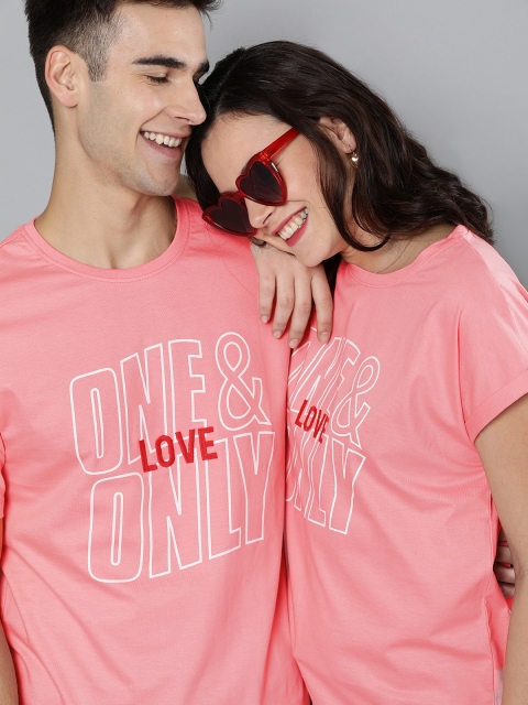 

Mast Harbour Men Twin Collection Pink White Printed Round Neck Pure Cotton T-shirt