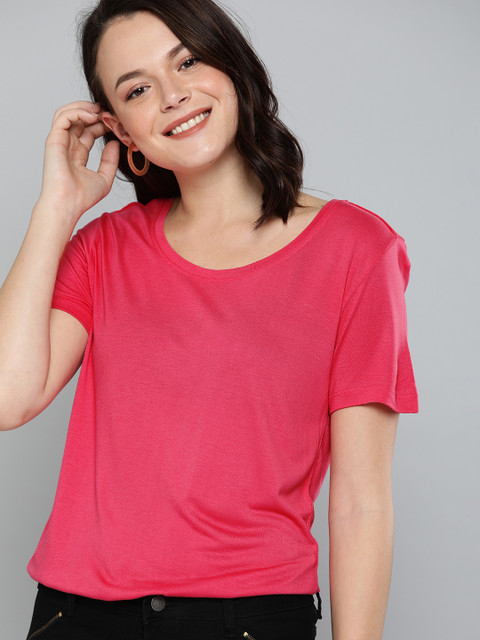 

Mast & Harbour Women Pink Solid Round Neck T-shirt