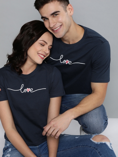 

Mast Harbour Women Navy Blue Pure Cotton Twin Collection Printed Round Neck Pure Cotton T-shirt
