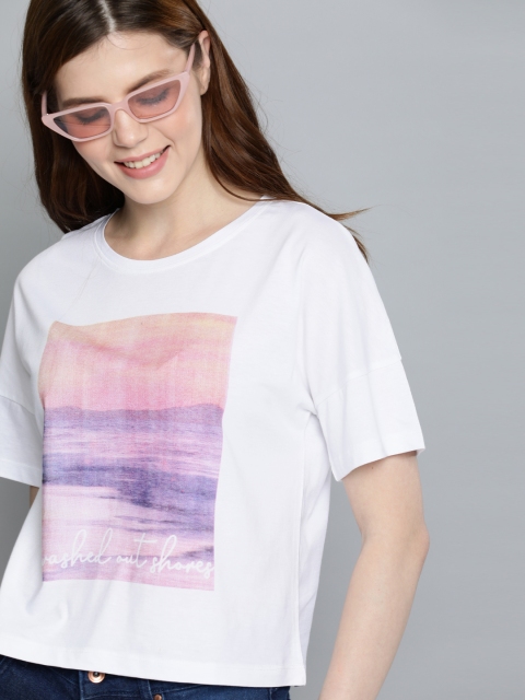 

Mast & Harbour Women White Printed Round Neck T-shirt