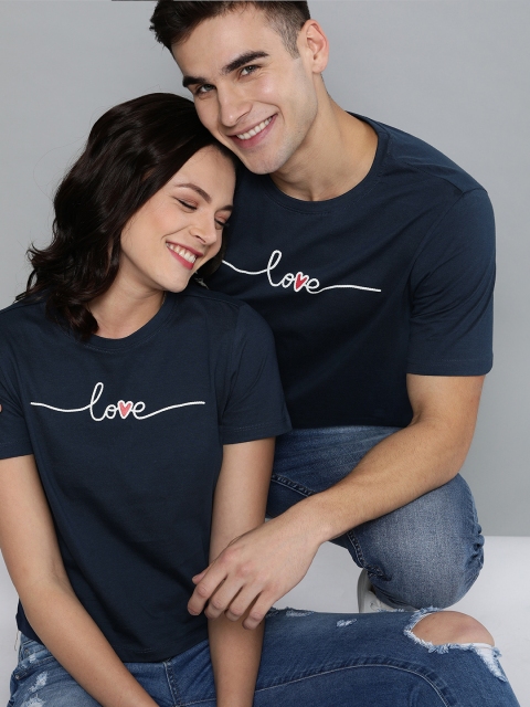 

Mast & Harbour Men Twin Collection Navy Blue Printed Round Neck T-shirt