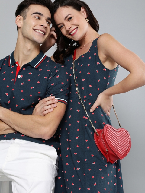 

Mast & Harbour Men Twin Collection Navy Blue & Red Printed Polo Collar T-shirt