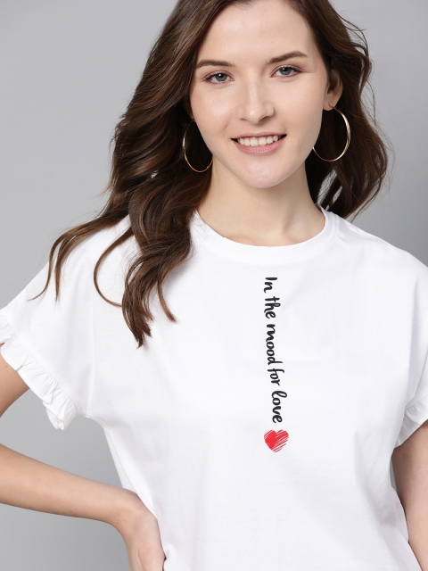 

Mast & Harbour Women White Solid Round Neck Crop T-shirt