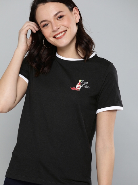 

Mast & Harbour Women Black Solid Round Neck T-shirt