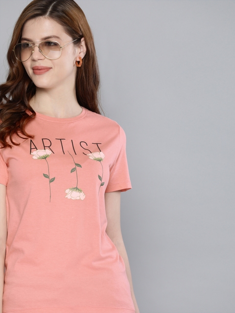 

Mast & Harbour Women Peach-Coloured Printed Round Neck T-shirt