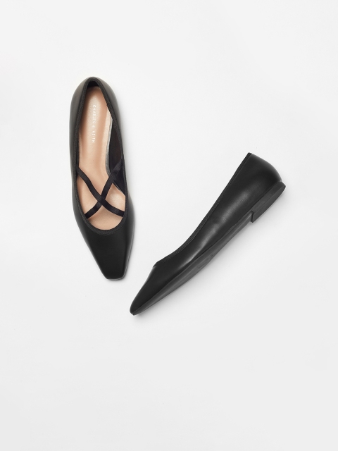 

CHARLES & KEITH Women Black Solid Synthetic Patent Ballerinas