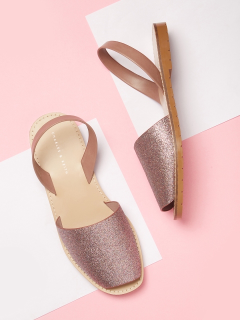 

CHARLES & KEITH Women Gold-Toned Embellished Synthetic Patent Ballerinas