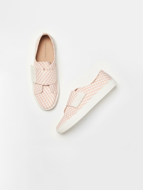 

CHARLES & KEITH Women Pink & White Checked Sneakers