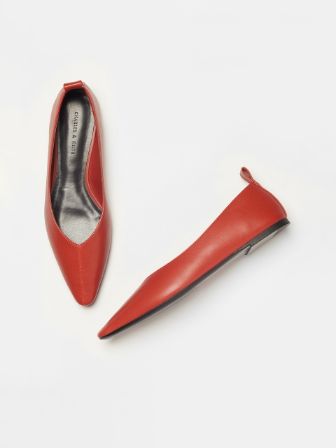 

CHARLES & KEITH Women Orange Solid Synthetic Patent Ballerinas