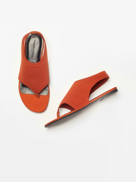 

CHARLES & KEITH Women Rust Solid Synthetic Patent Open Toe Flats
