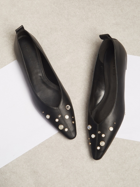 

CHARLES & KEITH Women Black Embellished Synthetic Patent Ballerinas