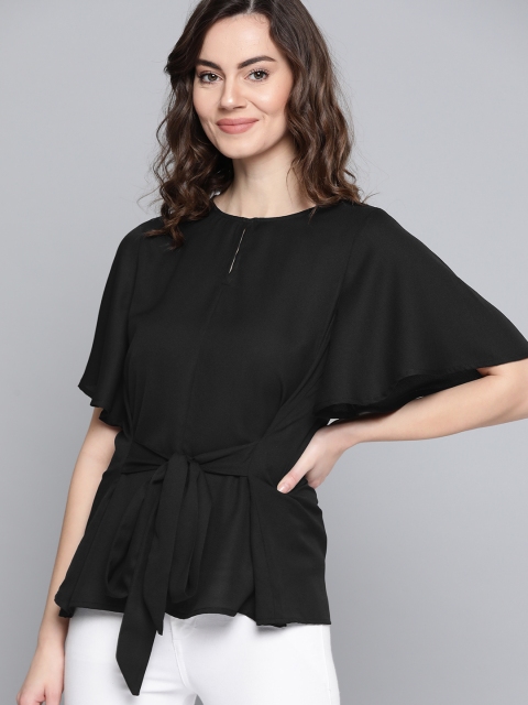 

Mast & Harbour Women Black Solid Cinched Waist Top
