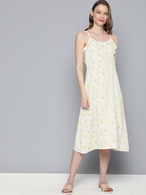 

Mast & Harbour Women Off-White & Yellow Lemon Printed A-Line Dress