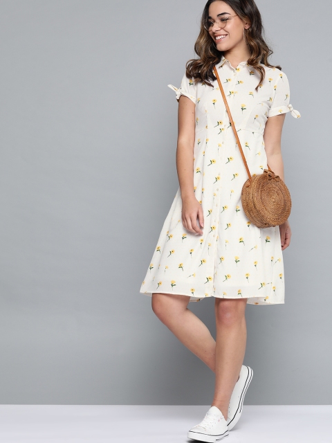 

Mast & Harbour Women Cream-Coloured & Yellow Floral Print Shirt Dress