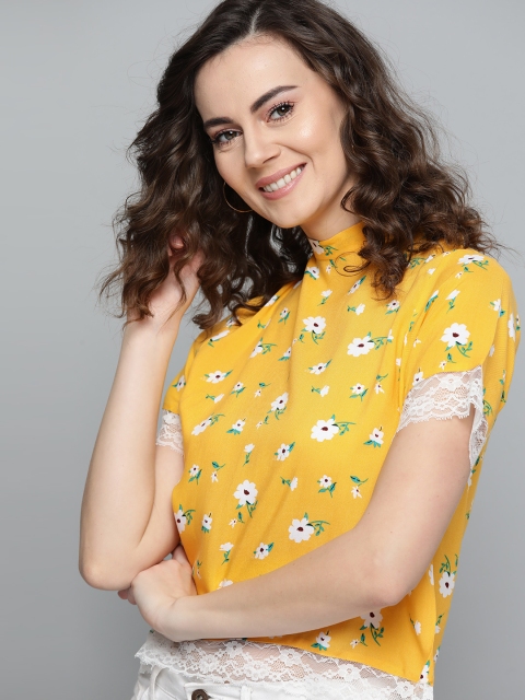 

Mast & Harbour Women Mustard Yellow & White Floral Printed Top