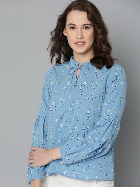 

Mast & Harbour Women Blue & Off-White Printed Top