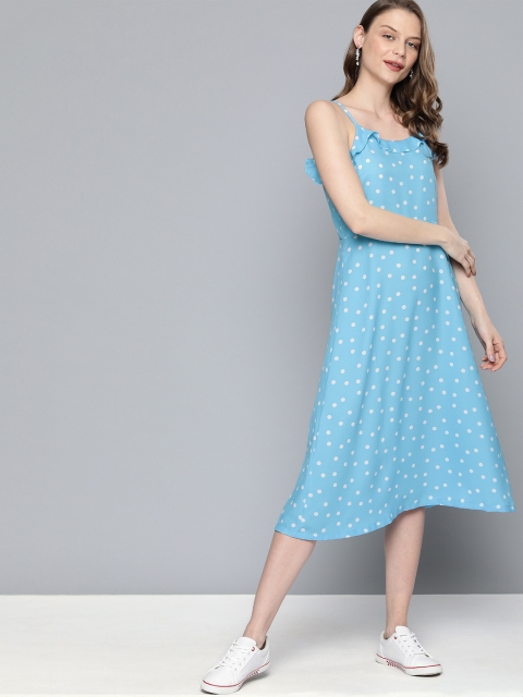 

Mast & Harbour Women Blue & White Polka Dots Printed A-Line Dress