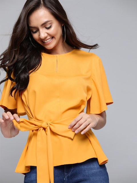 

Mast & Harbour Women Mustard Yellow Solid Top