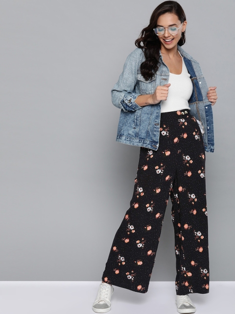

Mast & Harbour Women Black & Orange Regular Fit Printed Parallel Sustainable Trousers
