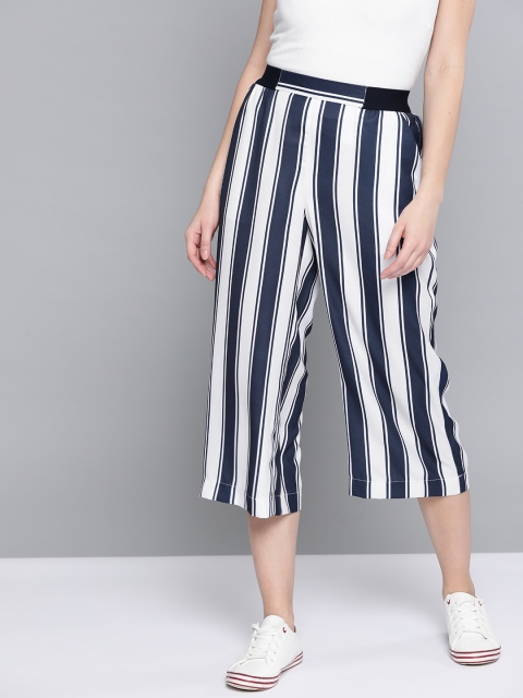 

Mast & Harbour Women Navy Blue & White Striped Three-Fourth Trousers