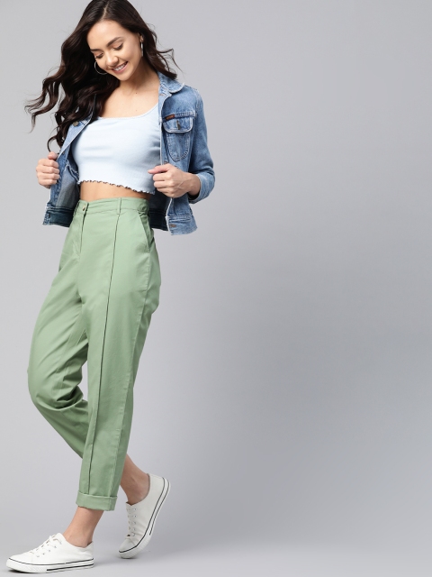 

Mast & Harbour Women Green Regular Fit Pleated Solid Chinos